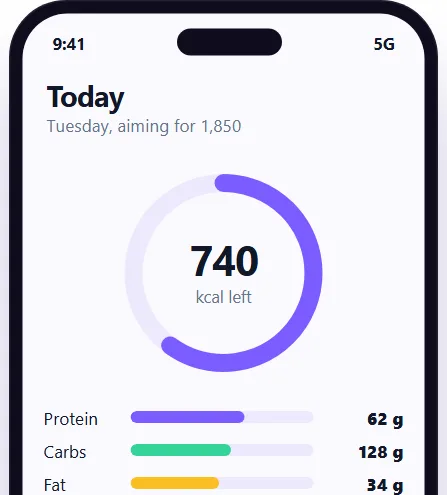 A small example of the Calorie counter app screen