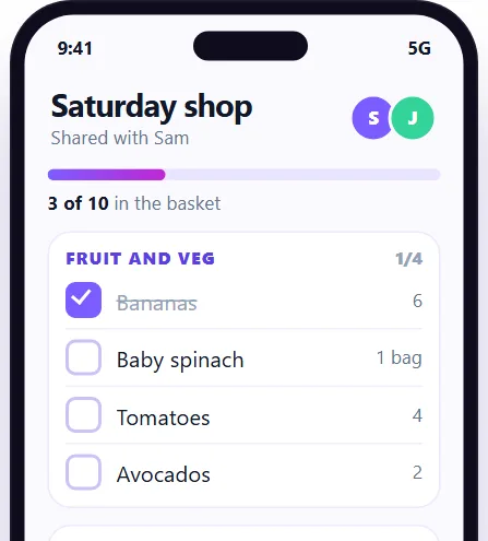 A small example of the Grocery list app screen