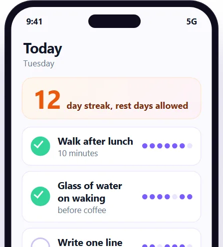 A small example of the Habit tracker app screen