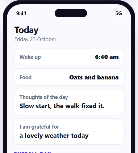 A small example of the Journal app screen