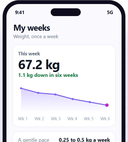 A small example of the Weight loss journal screen
