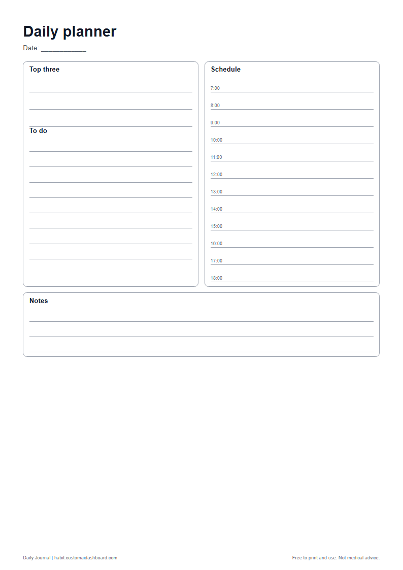 The daily planner printable sheet in A4 size